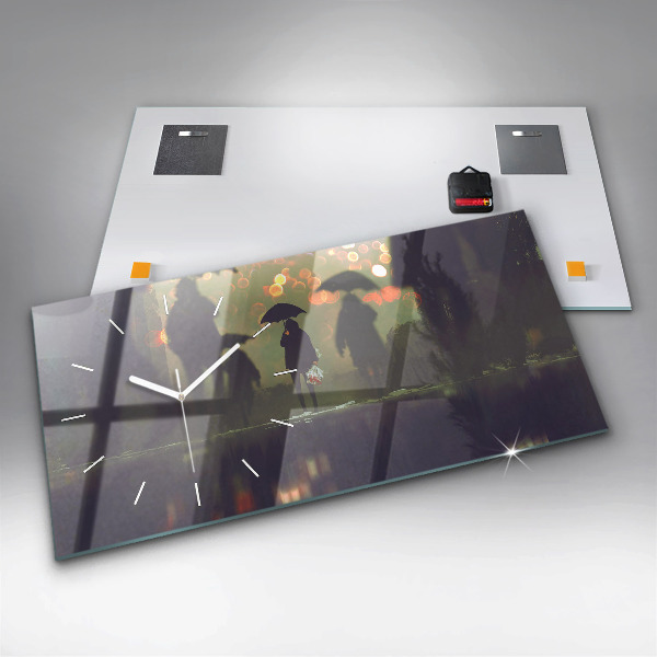 Reloj de cristal horizontal Gente con paraguas