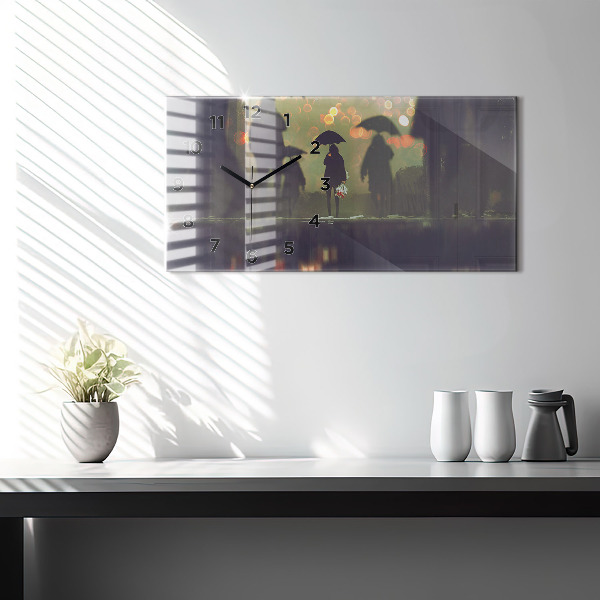 Reloj de cristal horizontal Gente con paraguas