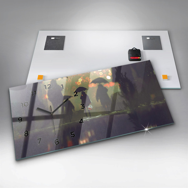 Reloj de cristal horizontal Gente con paraguas