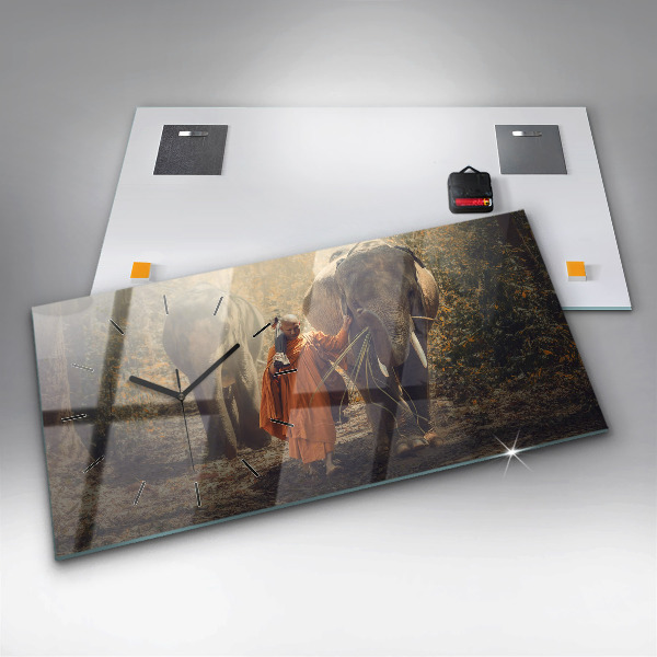 Reloj horizontal Monje guiando elefantes