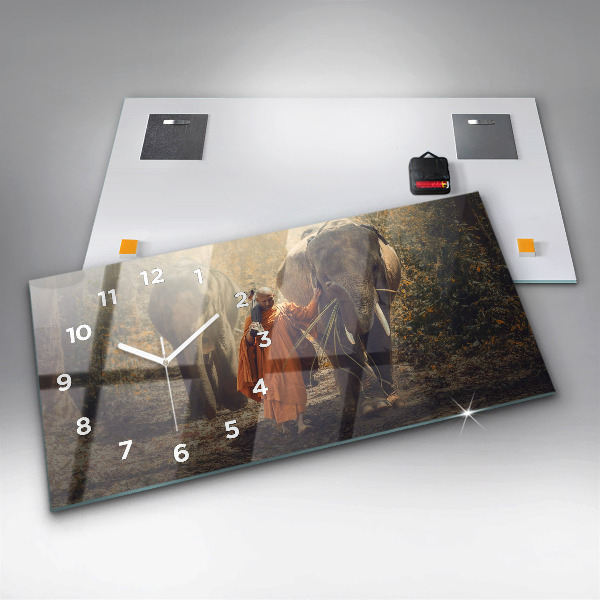 Reloj horizontal Monje guiando elefantes