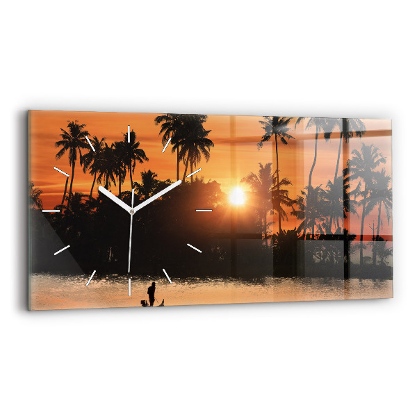 Reloj de cristal horizontal Puesta de sol Palmeras Vacaciones
