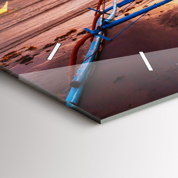 Reloj de cristal horizontal Barco y puesta de sol