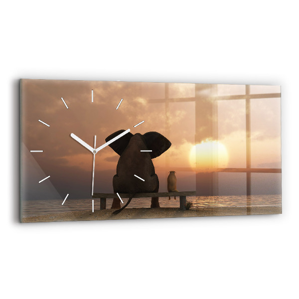 Reloj de cristal horizontal Animales Puesta de sol