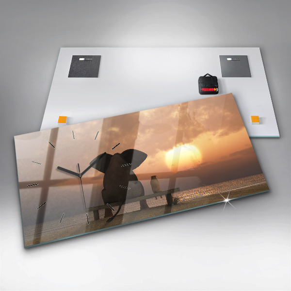 Reloj de cristal horizontal Animales Puesta de sol