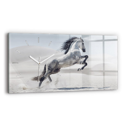 Reloj de cristal horizontal Caballo blanco al galope