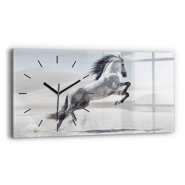 Reloj de cristal horizontal Caballo blanco al galope