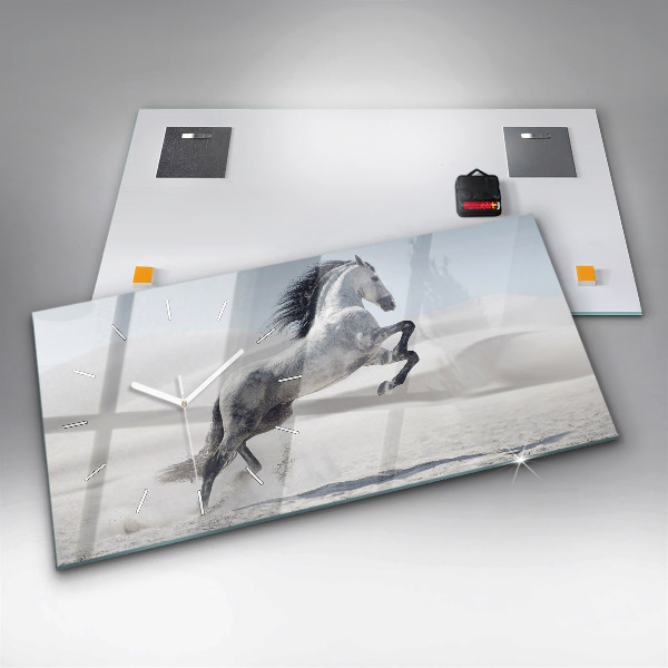 Reloj de cristal horizontal Caballo blanco al galope