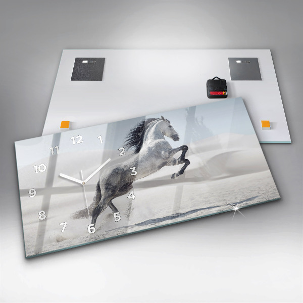 Reloj de cristal horizontal Caballo blanco al galope