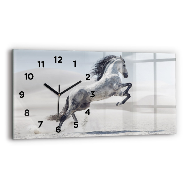 Reloj de cristal horizontal Caballo blanco al galope