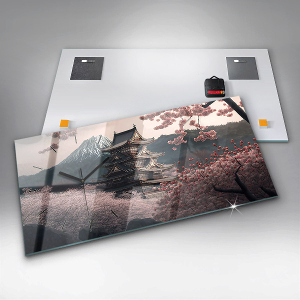 Reloj horizontal Torre asiática Cerezos en flor