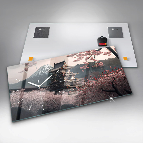 Reloj horizontal Torre asiática Cerezos en flor