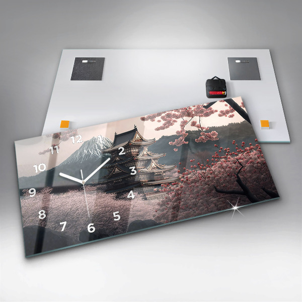 Reloj horizontal Torre asiática Cerezos en flor