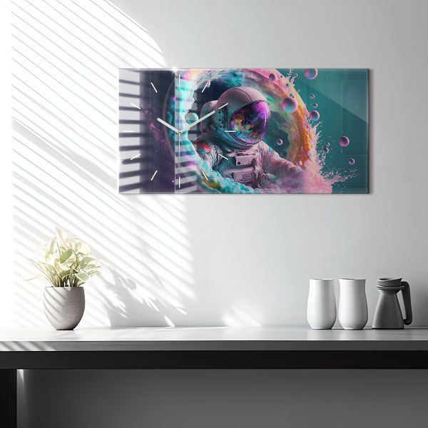 Reloj de cristal horizontal Cosmonauta nubes de colores