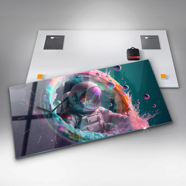 Reloj de cristal horizontal Cosmonauta nubes de colores