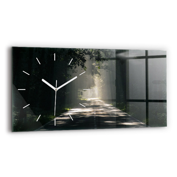 Reloj de cristal horizontal Carretera forestal y rayas de sol
