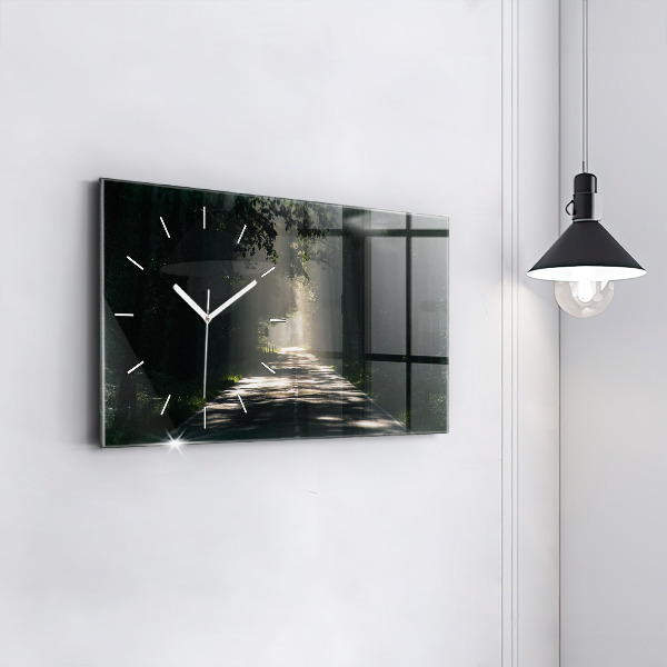 Reloj de cristal horizontal Carretera forestal y rayas de sol