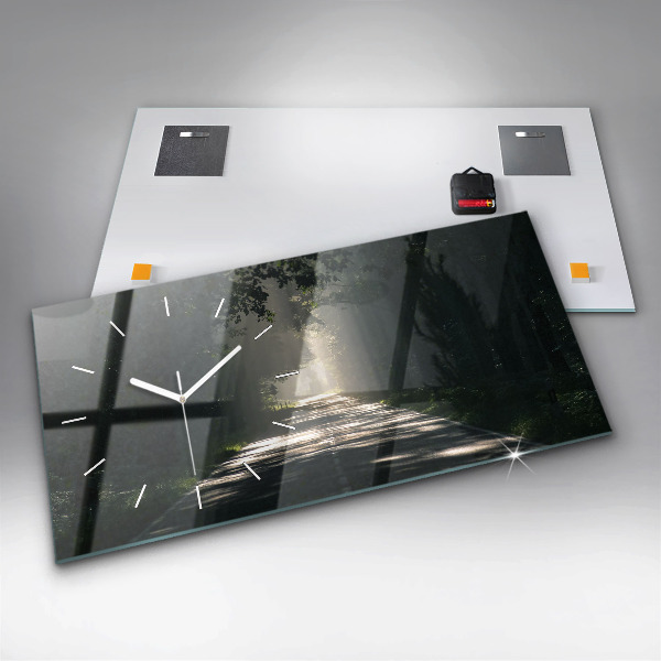 Reloj de cristal horizontal Carretera forestal y rayas de sol