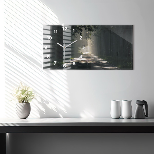 Reloj de cristal horizontal Carretera forestal y rayas de sol