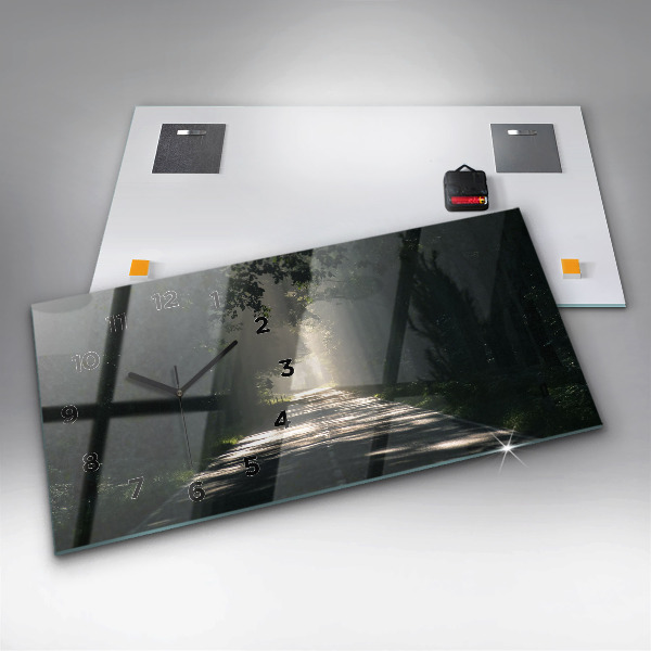 Reloj de cristal horizontal Carretera forestal y rayas de sol