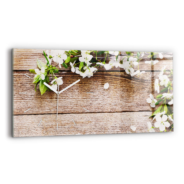 Reloj de cristal horizontal Flores sobre madera