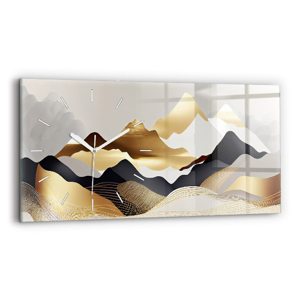 Reloj de cristal horizontal Abstractas montañas doradas