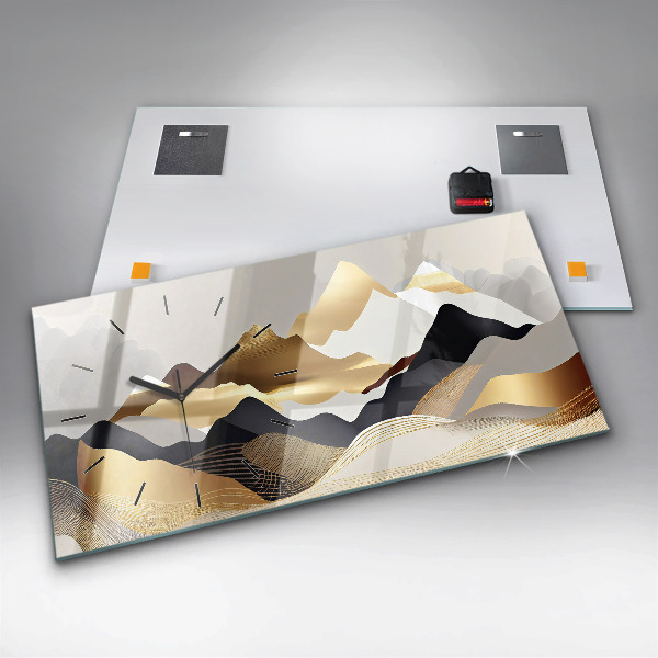 Reloj de cristal horizontal Abstractas montañas doradas