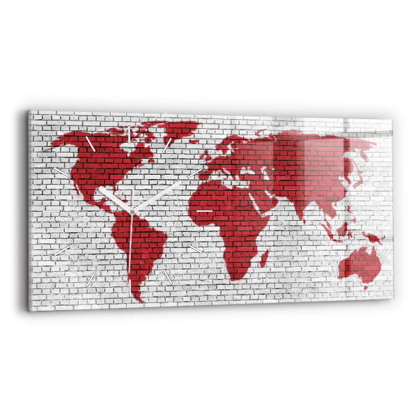 Reloj de cristal horizontal Pared de ladrillo Mapa del mundo