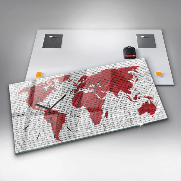 Reloj de cristal horizontal Pared de ladrillo Mapa del mundo