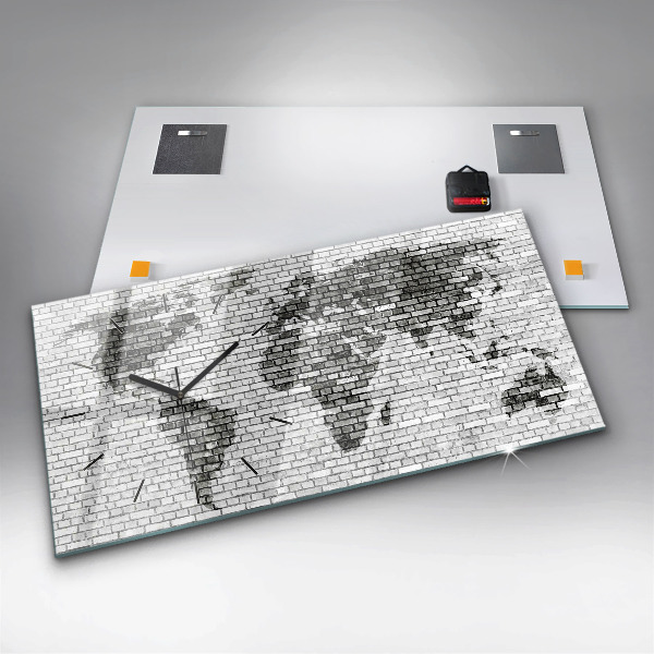 Reloj horizontal Pared de ladrillo Mapa del mundo