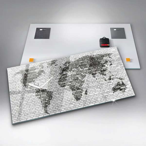 Reloj horizontal Pared de ladrillo Mapa del mundo