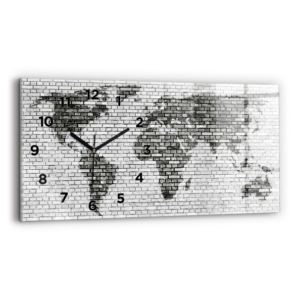 Reloj horizontal Pared de ladrillo Mapa del mundo