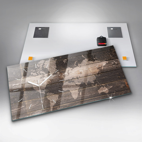 Reloj horizontal Mapamundi en madera