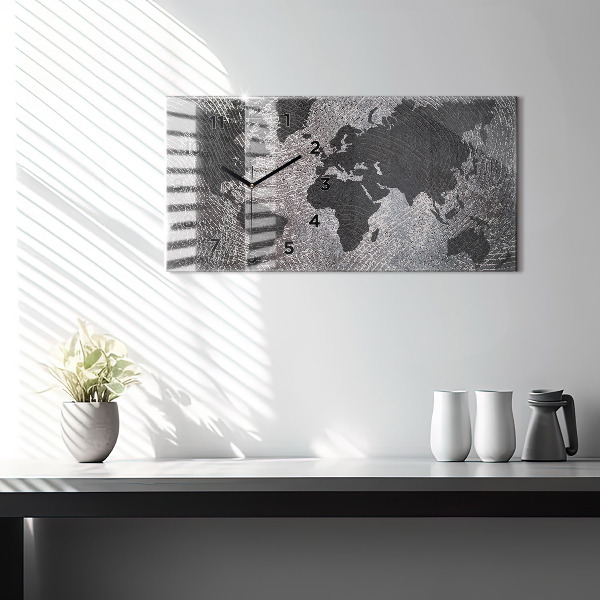 Reloj de cristal horizontal Mapamundi de hormigón
