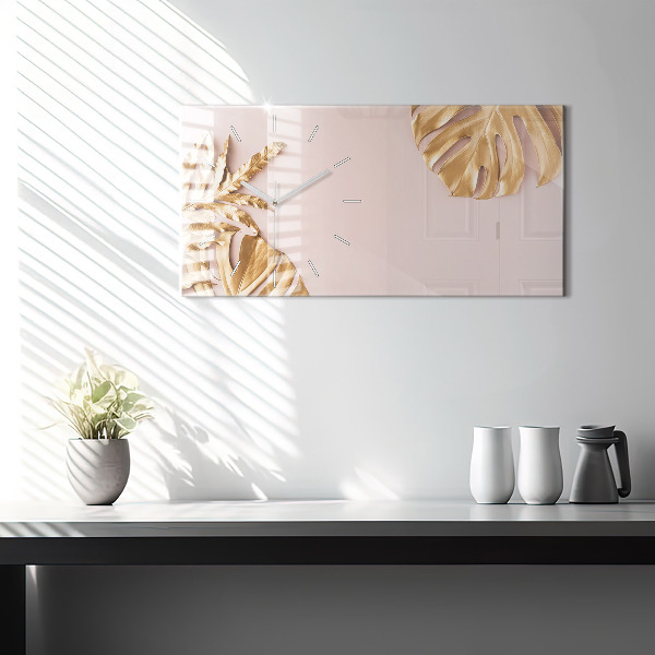 Reloj horizontal Hojas tropicales doradas