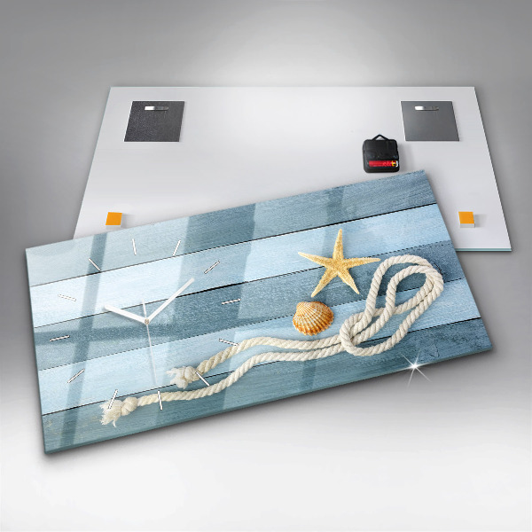 Reloj horizontal Tablas rayas y concha