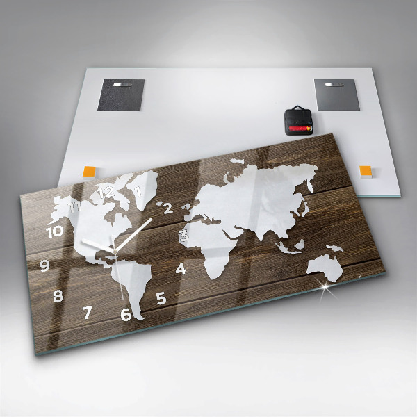 Reloj horizontal Mapa del mundo sobre tablas