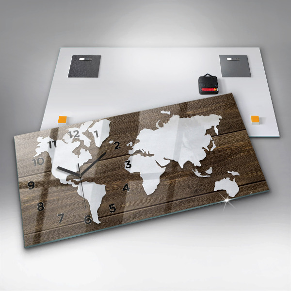 Reloj horizontal Mapa del mundo sobre tablas