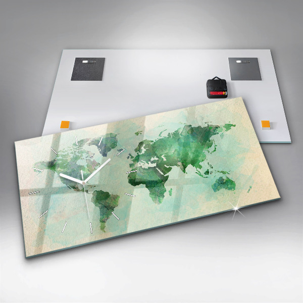 Reloj de cristal horizontal Mapa del mundo en acuarela