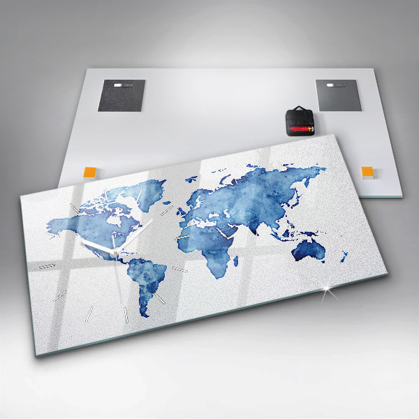 Reloj de cristal horizontal Acuarela mapamundi