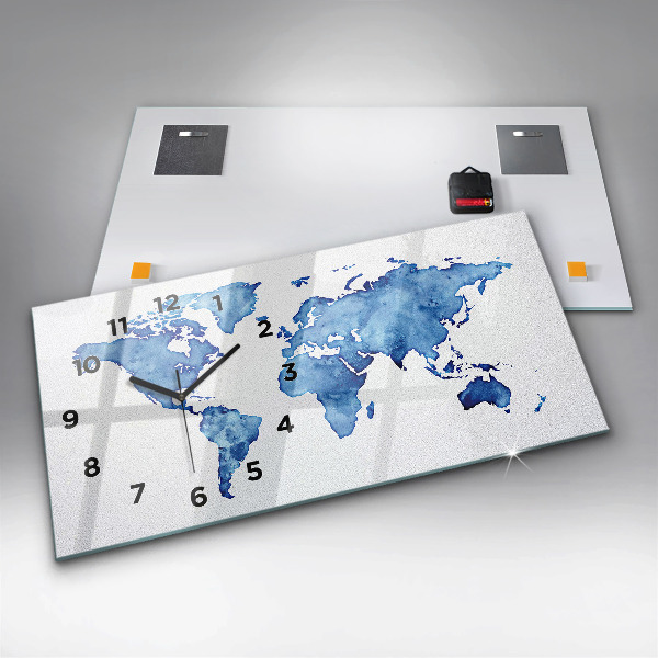 Reloj de cristal horizontal Acuarela mapamundi