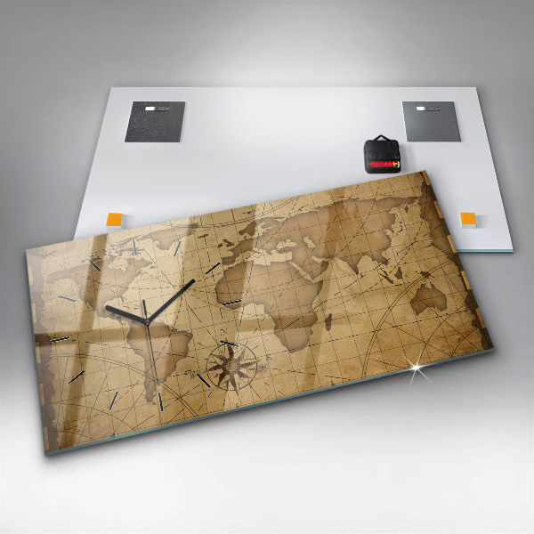 Reloj de cristal horizontal Mapamundi vintage