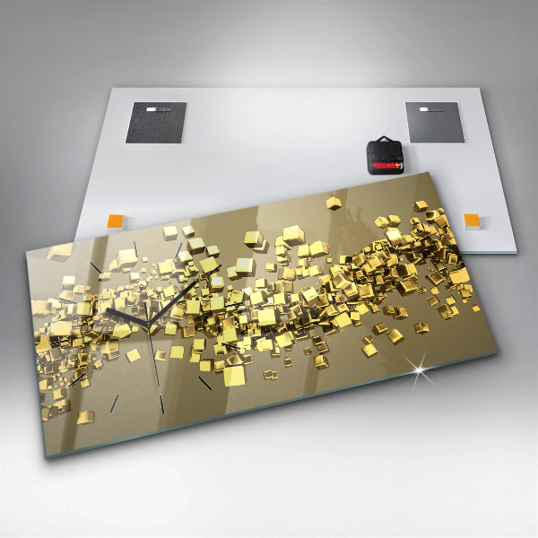 Reloj de cristal horizontal Cuadrados dorados