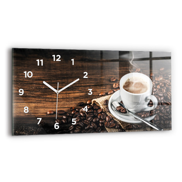 Reloj de cristal horizontal Taza y granos de café