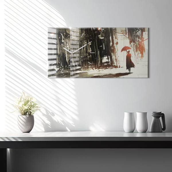 Reloj de cristal horizontal Mujer en noche lluviosa