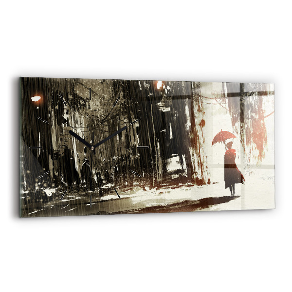 Reloj de cristal horizontal Mujer en noche lluviosa