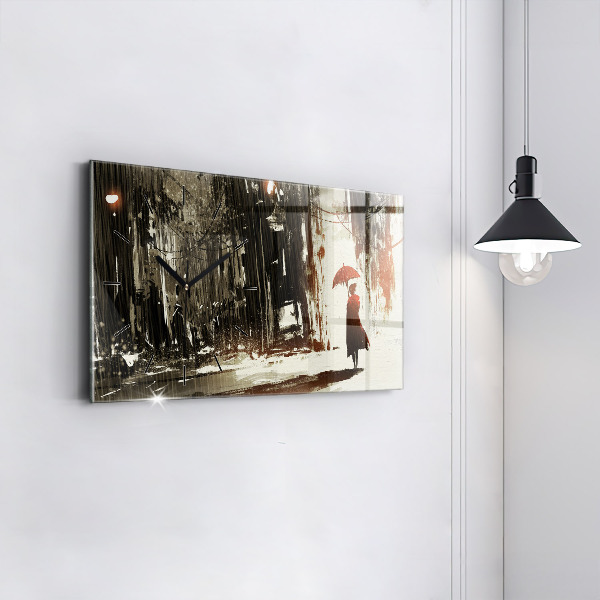 Reloj de cristal horizontal Mujer en noche lluviosa