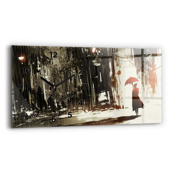 Reloj de cristal horizontal Mujer en noche lluviosa