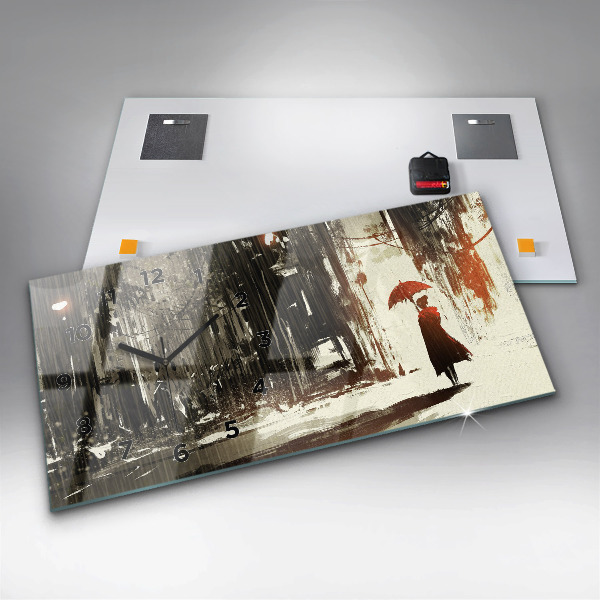 Reloj de cristal horizontal Mujer en noche lluviosa