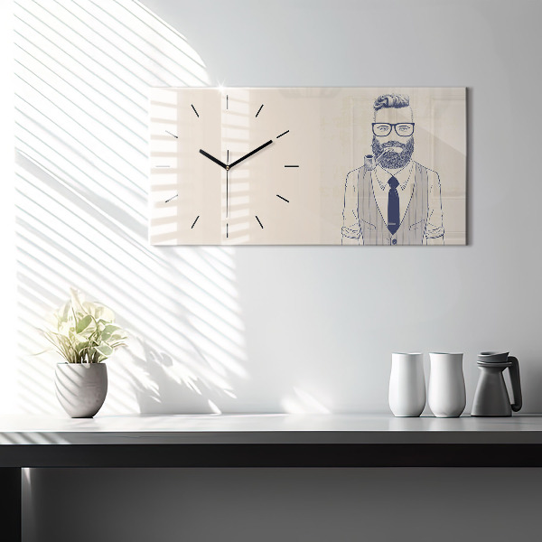 Reloj de cristal horizontal Hombre con barba y pipa